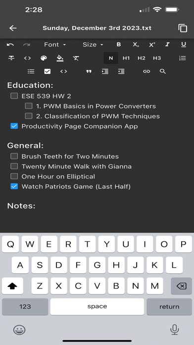Productivity Page screenshot 2
